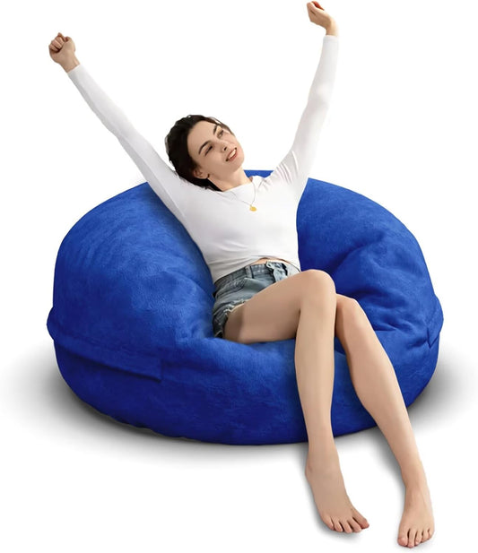Bean Bag Chair for Adults 3FT,Soft Removable Cover for Teens/Girls Bedroom,Fluffy Giant Round Floor Beanbag Lounger Chairs (No Filler,Sapphire)