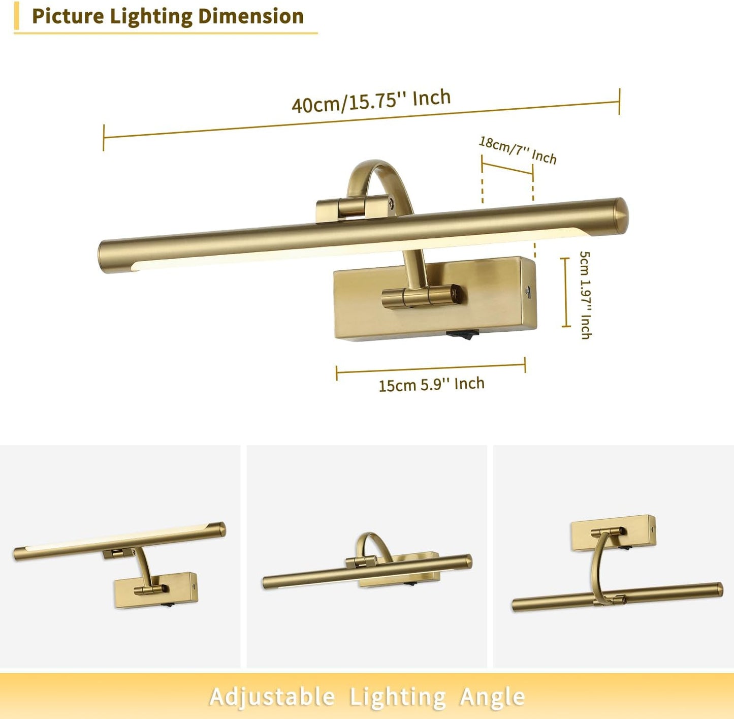 Battery Operated Picture Light with Remote and Timer, Wireless Art Lights for Paintings Brass Rechargeable Gallery Light Dimmable Artwork Lighting for Canvas, Portrait 16'' Inch Warm White