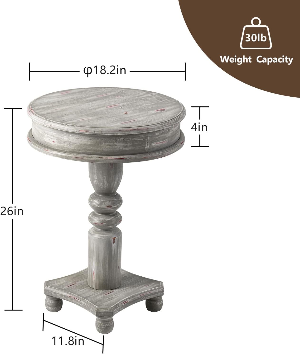 COSIEST Set of 2 Rustic Accent Side Table, Farmhouse Wood Pedestal Table Round End Table for Living Room, Bedroom, Distressed Whitewash Finish, Grey Color
