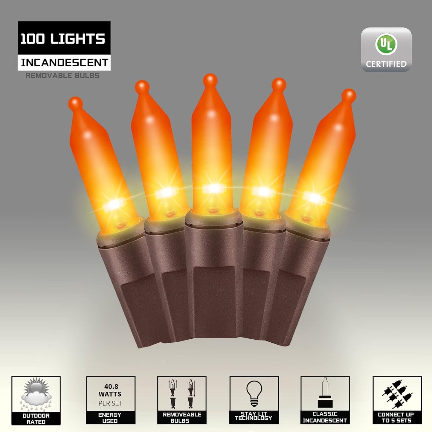 100LIGHTS Orange Extra-Bright with End Connectors Halloween Decorative Lights 5.98m UL Certified Mini String Light Set Waterproof for Halloween Home Garden Christmas Tree Party Patio Wedding