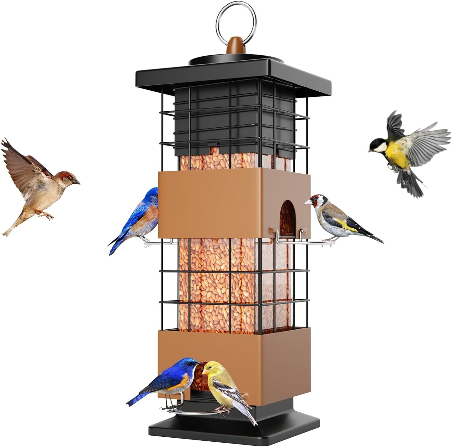 Auslar Bird Feeder, Metal Squirrel Proof Bird Feeders for Outdoors Hanging, 2.5LB Capacity Squirrel Proof Wild Bird Feeders for Outside and Garden Decoration Yard Decor