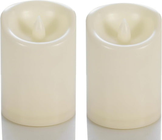 CANDLE CHOICE Waterproof Outdoor Battery Operated Flameless Candles with Timer Flickering Plastic Resin Electric LED Pillar Lights for Lantern Patio Garden Wedding Party Decorations 3x4 Inches 2 Pack
