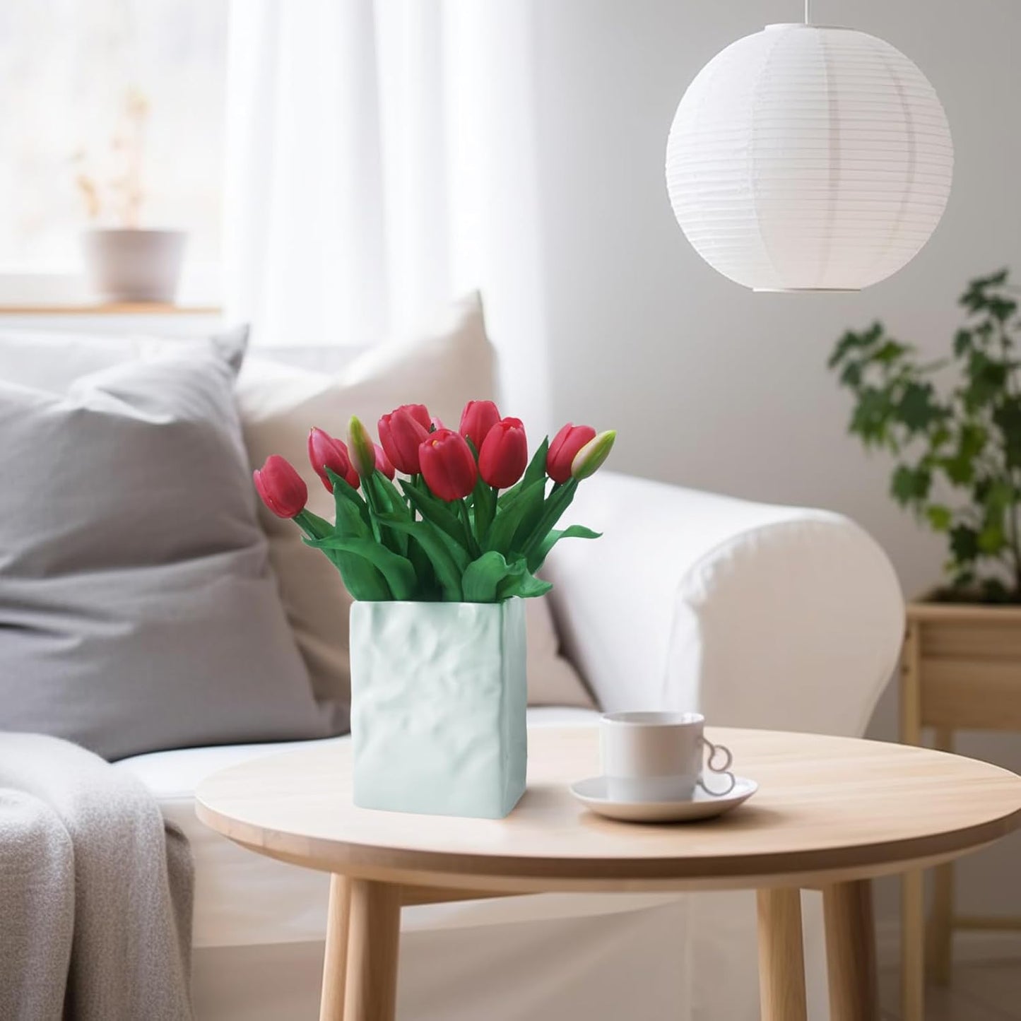 15pcs Artificial Tulips Flowers, Fake Tulips Real Touch, Faux Latex Bouquets, for Party Wedding Home Room Decoration (Rose Red)