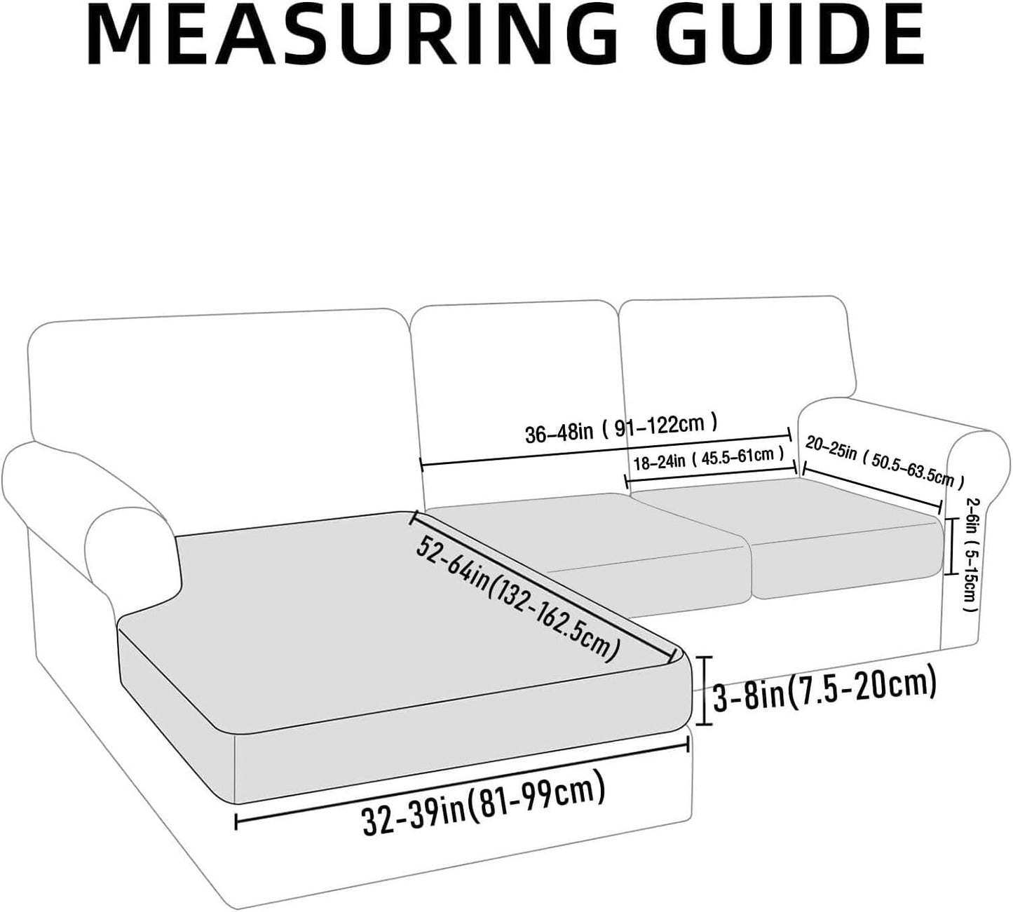 hyha Waterproof Couch Cushion Covers for Pets, Non Slip Sofa Seat Cover for Dogs Washable, Soft Thick Stretch Jacquard Fabric, Sofa Slipcovers with Elastic Bottom (1 Chaise+2 Seater, Grey)