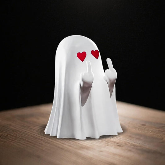 Halloween Ghost Figurine, Funny Middle Finger Spooky Resin Statue, Cute Heart Ghost Decor for Halloween Decorations Indoor, Porch and Indoor Spooky Home Party Decor Gifts