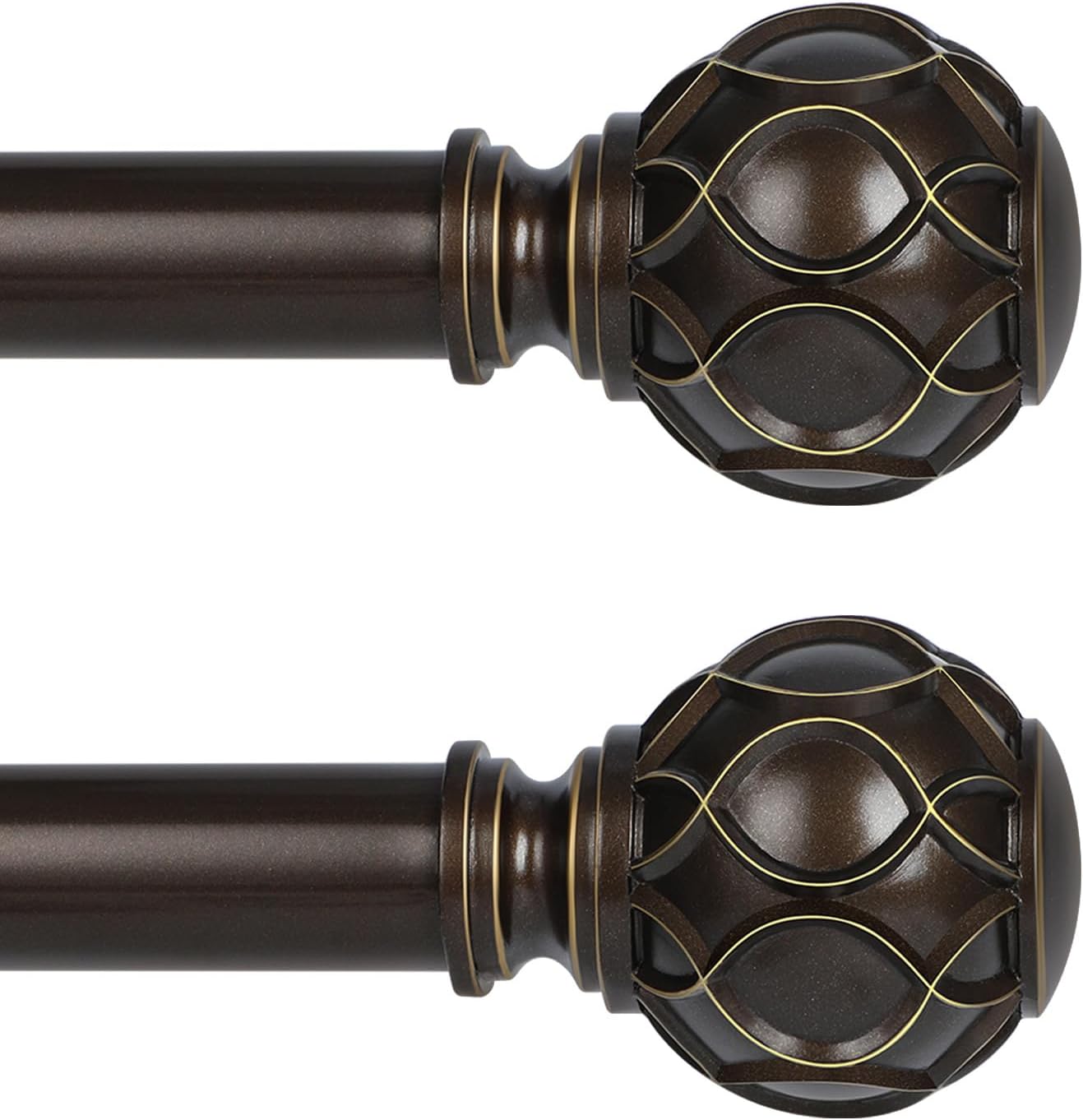 Bronze Farmhouse Curtain Rods for Windows:Heavy Duty Adjustable Curtain Rod for Bedroom Living Room,Boho Decorative Rustic Drapery Rods with Vintage Coastal Finial,Antique Bronze 2 Pack 36-88"