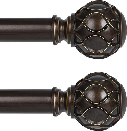 Bronze Farmhouse Curtain Rods for Windows:Heavy Duty Adjustable Curtain Rod for Bedroom Living Room,Boho Decorative Rustic Drapery Rods with Vintage Coastal Finial,Antique Bronze 2 Pack 36-88"