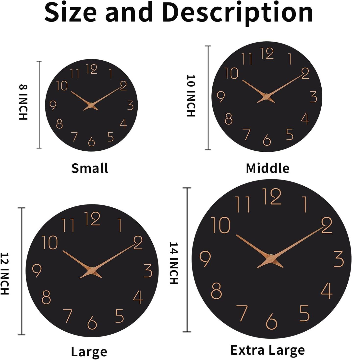 Mosewa Wall Clock Battery Operated 10 Inch Black Silent Non Ticking Simple Minimalist Style Rose Gold Numbers Decorative for Living Room Kitchen Home Office Bathroom