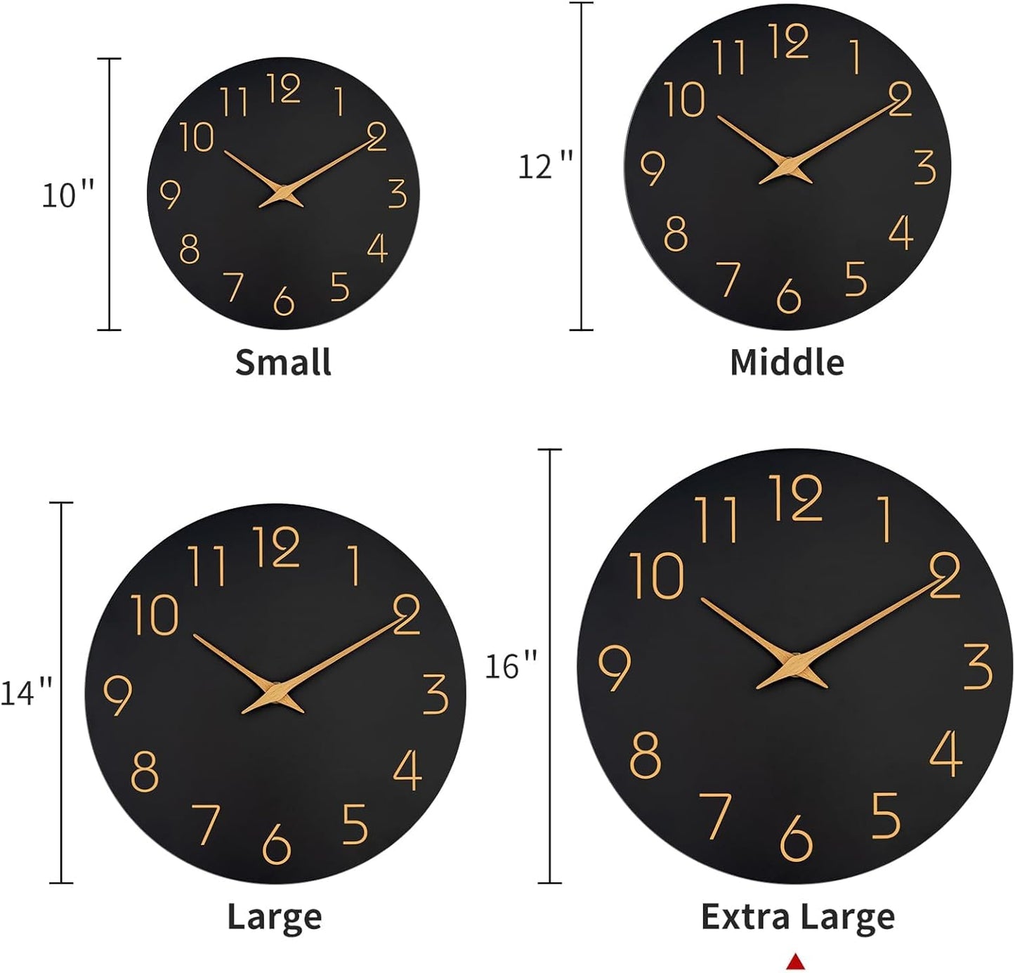 Mosewa Large Wall Clock 16 Inch Black Battery Operated Silent Non Ticking Simple Minimalist Rose Gold Numbers Clock Decorative for Bedroom Living Room Kitchen Home Office