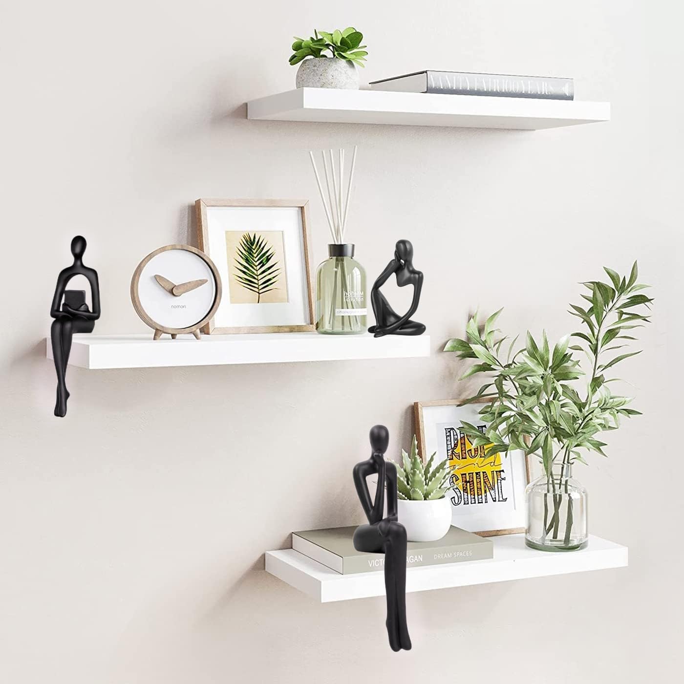 Home Decor Thinker Statue Accents, Set of 3 Thinker Sculptures Office Decor Modern Abstract Resin Decoration on Shelf Table Desk for Living Room Office Bedroom (Small Black)