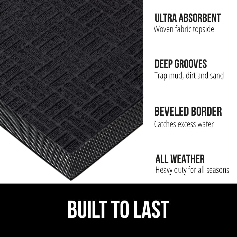 GORILLA GRIP 100% Waterproof All-Season WeatherMax Doormat, 72x24, US Designed Natural Rubber, Stain and Fade Resistant, Low Profile Indoor Outdoor Door Mats, Easy Clean Patio Mat, Black Maze