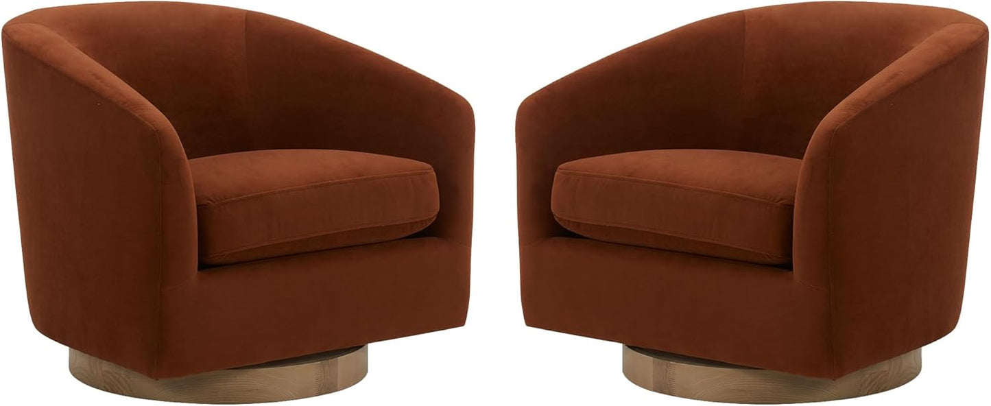 CHITA Swivel Accent Chair, FSC Certified Upholstered Velvet Barrel Chair for Living Room Set of 2, Fully Assembled, Burnt Orange