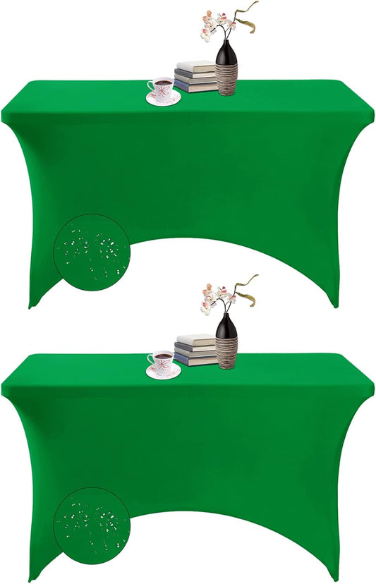 2Pack Spandex Waterproof Table Covers 4ft，Spandex 4ft Waterproof Table Cover for Party,Wedding, Banquet, and Events(Emerald)