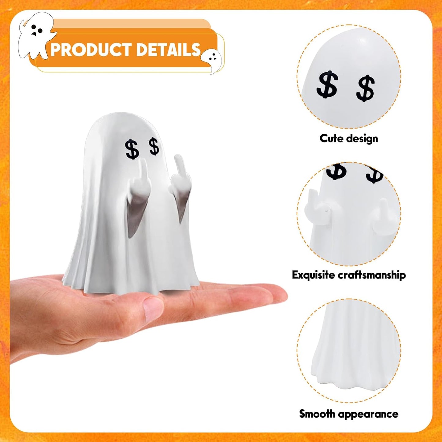 Halloween Ghost Figurine, Funny Middle Finger Spooky Resin Statue, Cute Decor for Halloween Decorations Indoor, Porch and Indoor Spooky Home Party Decor Gifts