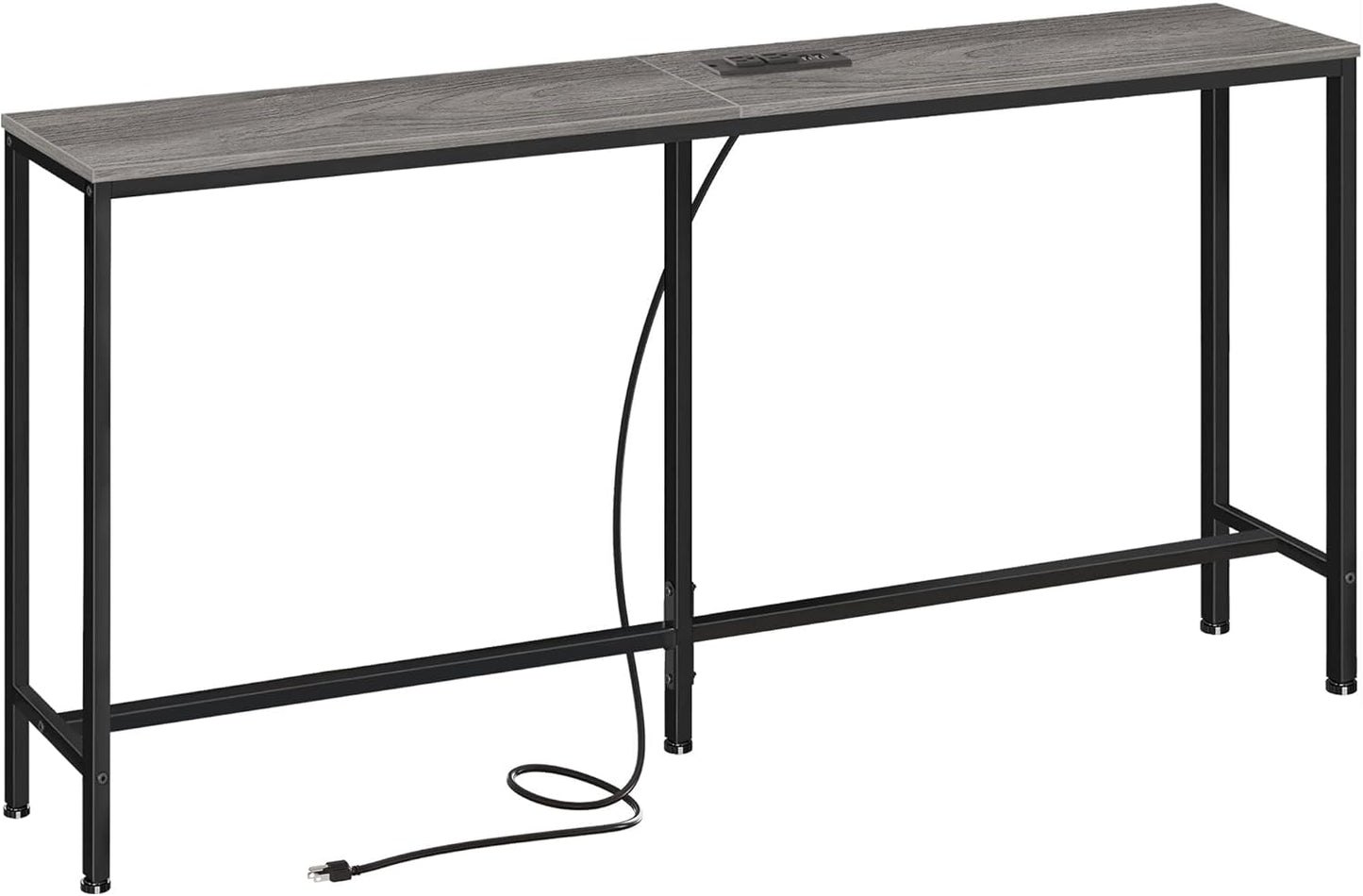 SUPERJARE Console Table with Outlet, 63 Inch Sofa Table with Charging Station, Narrow Hallway Entryway Table, Behind Couch Table Skinny for Entryway, Living Room, Plants, Charcoal Gray