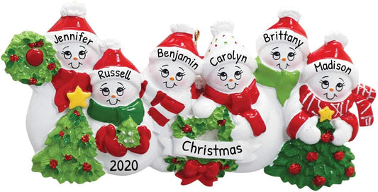 3D Snowman Family of 6 Ornament 2025 Personalized Family Christmas Ornaments 2025 | Snow People Personalized Tree Ornaments for Grandchildren, Siblings & Grandkids of Six Ornament Snowmen Small Tree