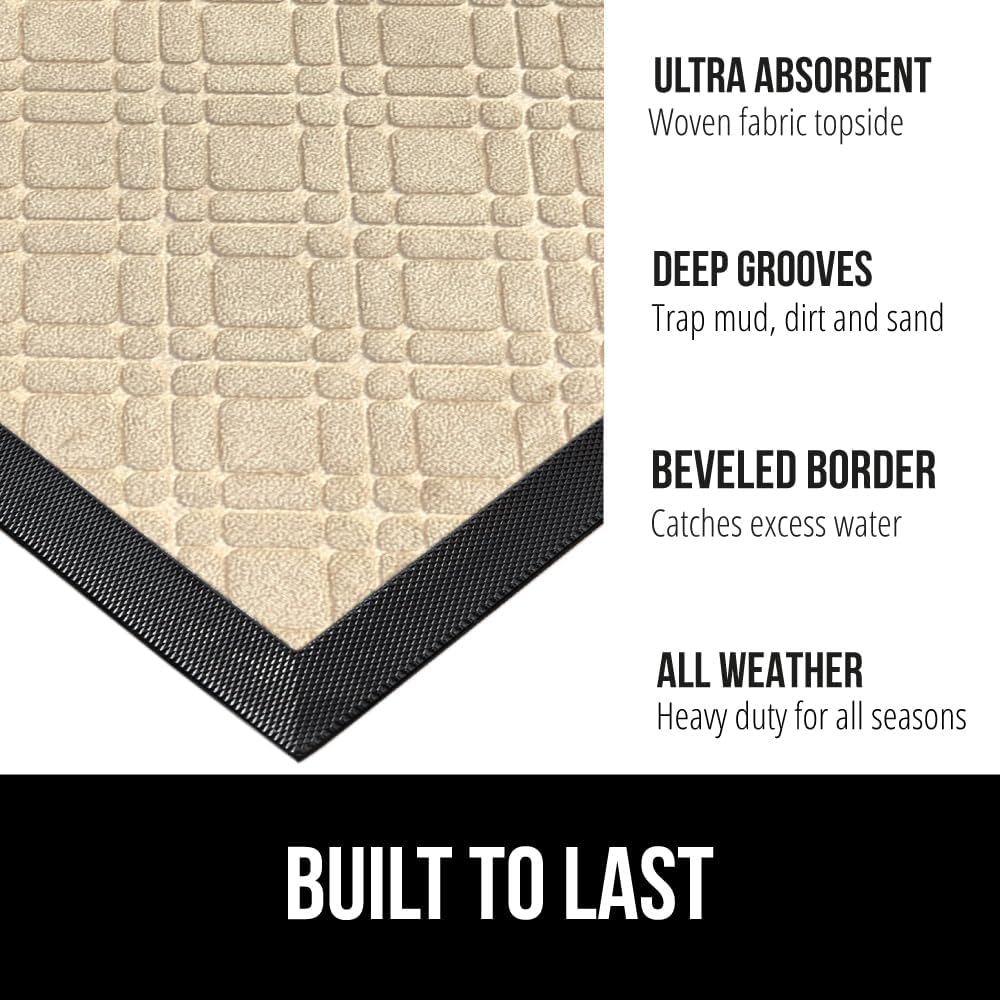 GORILLA GRIP 100% Waterproof All-Season WeatherMax Doormat 35x23, US Designed Natural Rubber, Stain and Fade Resistant, Low Profile Indoor Outdoor Door Mats, Easy Clean Patio Mat, Modern Latte