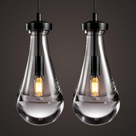 Modern Raindrop Pendant Lights Set of 2, Bronze Pendant Lights Kitchen Island, Black Pendant Light Island Lights for Kitchen Chandeliers for Living Room Bathroom Bedroom Hallway,Bulb Included
