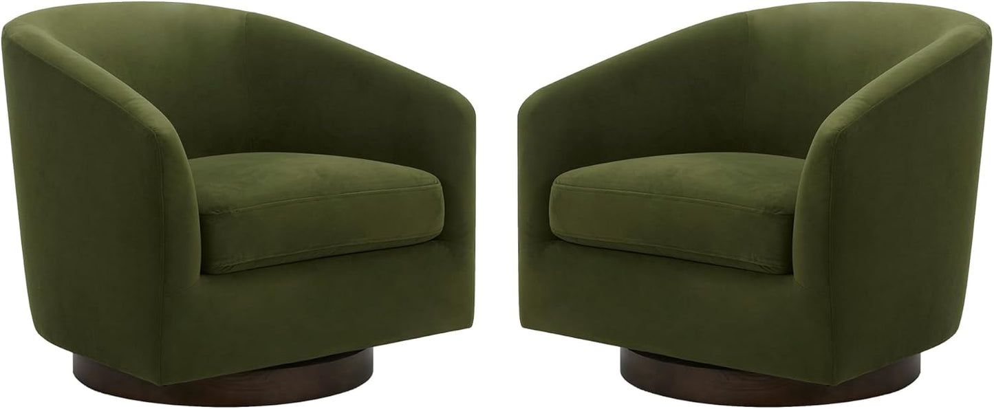 CHITA Swivel Accent Chair, FSC Certified Upholstered Velvet Barrel Chair for Living Room Set of 2, Fully Assembled, Forest Green