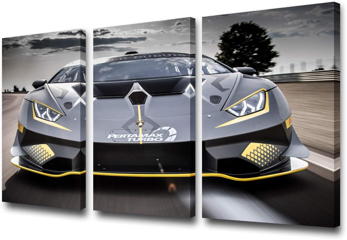 Bedroom Pictures Wall Decor Gloomy Landscape Painting Sports Car Artwork Giclee Multi Panel Print on Canvas Wall Art Modern House Decor Framed Gallery-Wrapped Ready to Hang - 12 x 24 inch x 3 Pieces