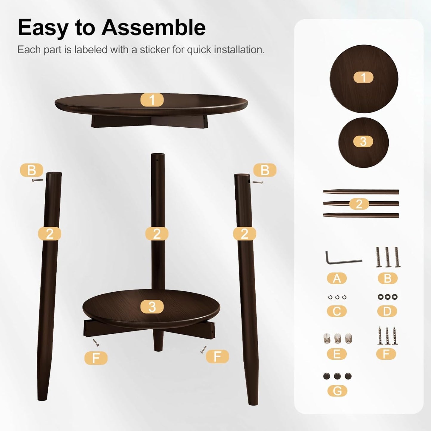 Round End Table,Solid Wood Small Round Table with Lower Shelf,Round Side Table,Nightstand for Small Spaces,Living Room,Bedroom(Walnut)