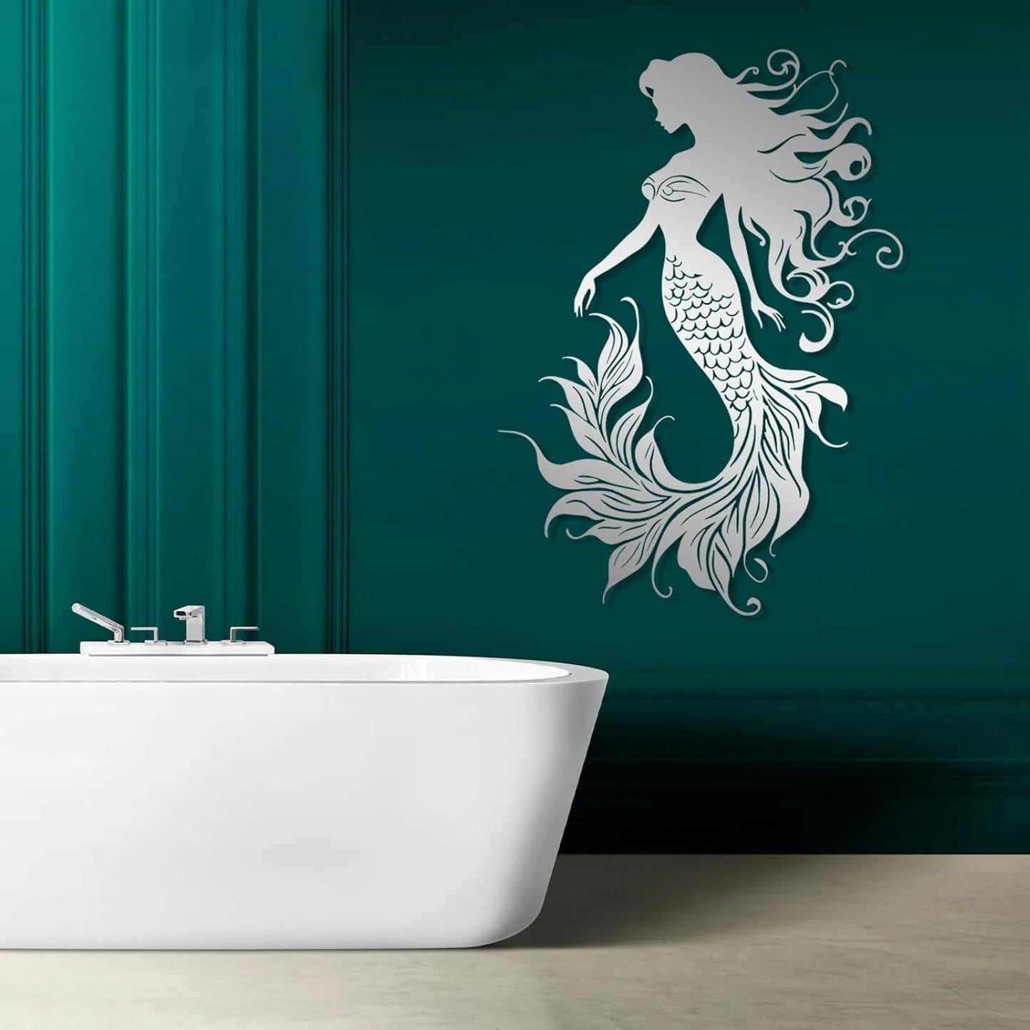 Veplsur Mermaid Metal Wall Art, Metal Mermaid Wall Decor, Marine Biology Wall Decor, Ocean Wall Art, Nautical Wall Hanging, Beach Hanging for Bathroom Bedroom (Silver, 19"x13"|47x33cm)