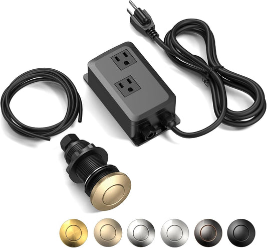 Garbage Disposal Air Switch Kit, UL Listed, Professional Sink Top On/Off Button, Champagne Bronze Finish, Compatible with Delta Faucet, Dual Outlet Universal Fit for All Garbage Disposals