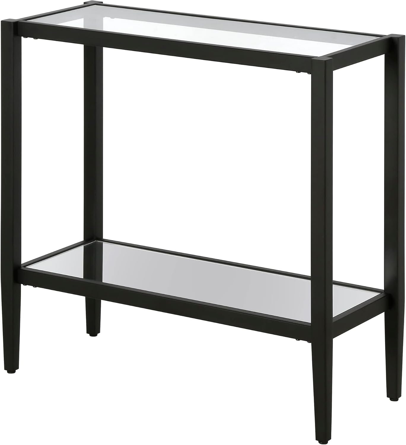 Henn&Hart 24" Wide Rectangular Side Table with Glass Shelf in Blackened Bronze, Table for Living Room, Bedroom