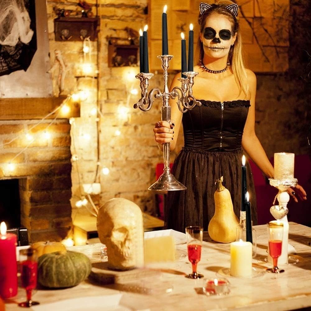 14 Pack Black Taper Candles 12 Inch Tall 3/4 Inch Thick Burn 10 Hours