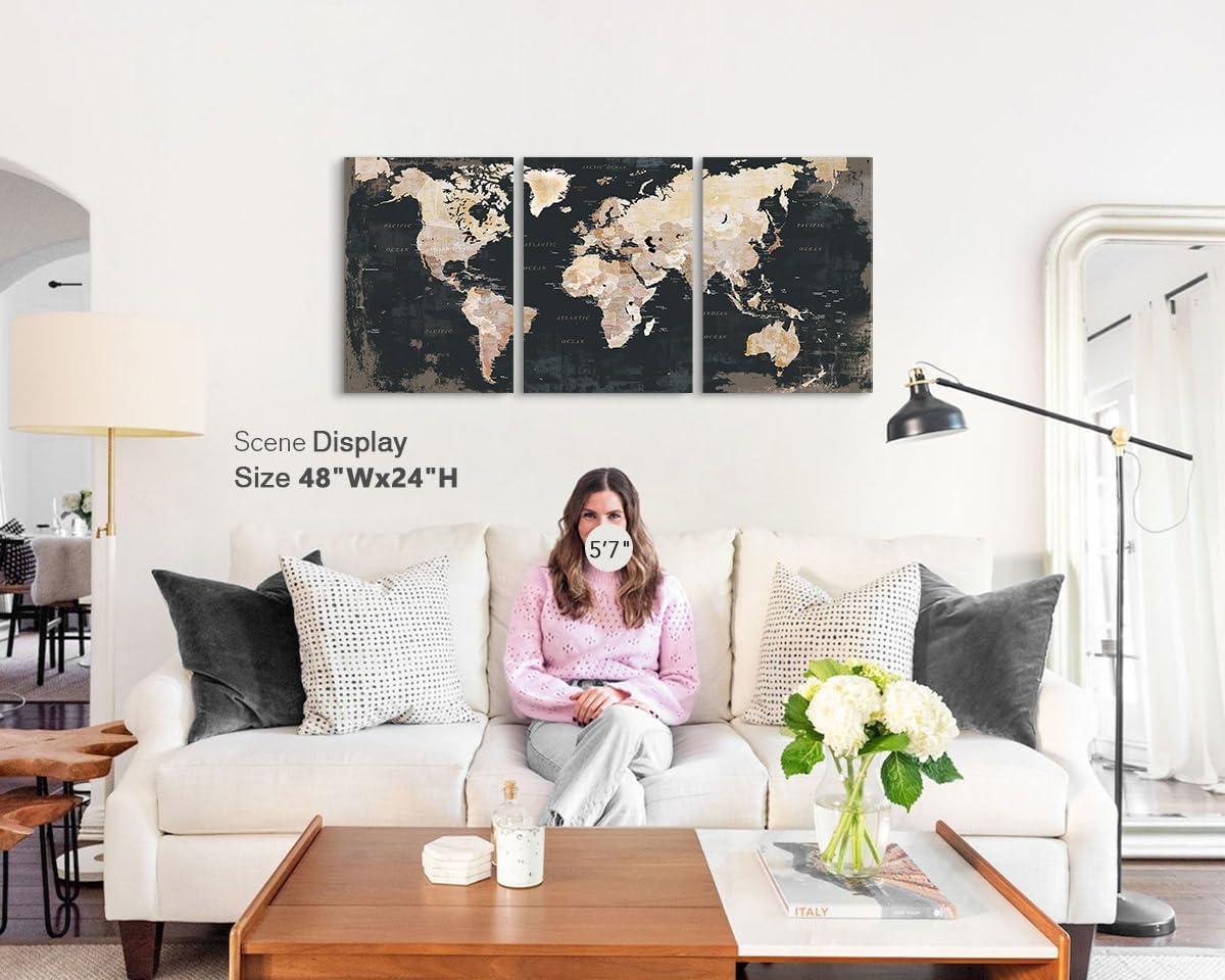 Black and White Wall Art Framed Office Vintage Wall Decor for Bedroom Home Decorations for Living Room Large Modern Maps Pictures Abstract Art Prints