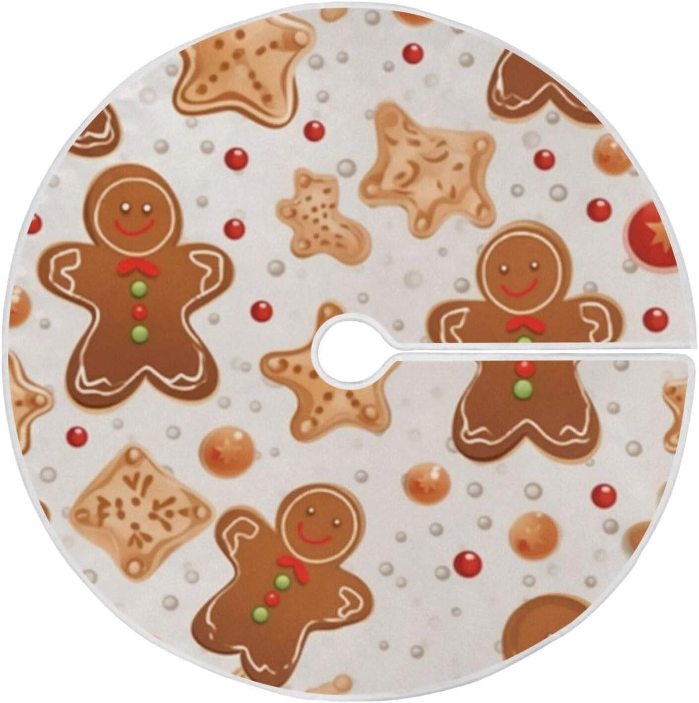 Gingerbread Christmas Tree Skirt - 48 Inch Xmas Tree Mat for New Year Party Decorations