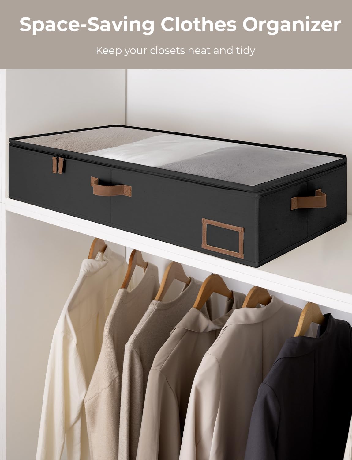 StorageWorks Large Under Bed Storage Containers with Handles and Label Holder, 2 Pack Ultra-thick Fabric Underbed Bins, Closet Organizer for Clothes, Blankets, Sweater