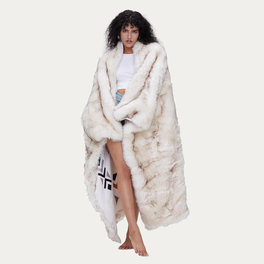 Luxury Plush Faux Fur Throw Blanket with Aztec Pattern, Super Warm, Fuzzy, Elegant, Fluffy Decoration Blanket for Couch, Armchair, Sofa and Bed, 60''x 80'', Cream