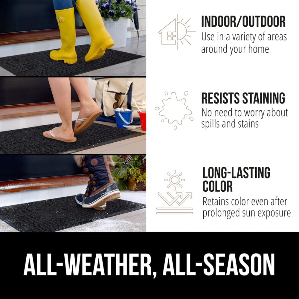 GORILLA GRIP 100% Waterproof All-Season WeatherMax Doormat, 47x35, US Designed Natural Rubber, Stain and Fade Resistant, Low Profile Indoor Outdoor Door Mats, Easy Clean Patio Mat, Midnight Maze