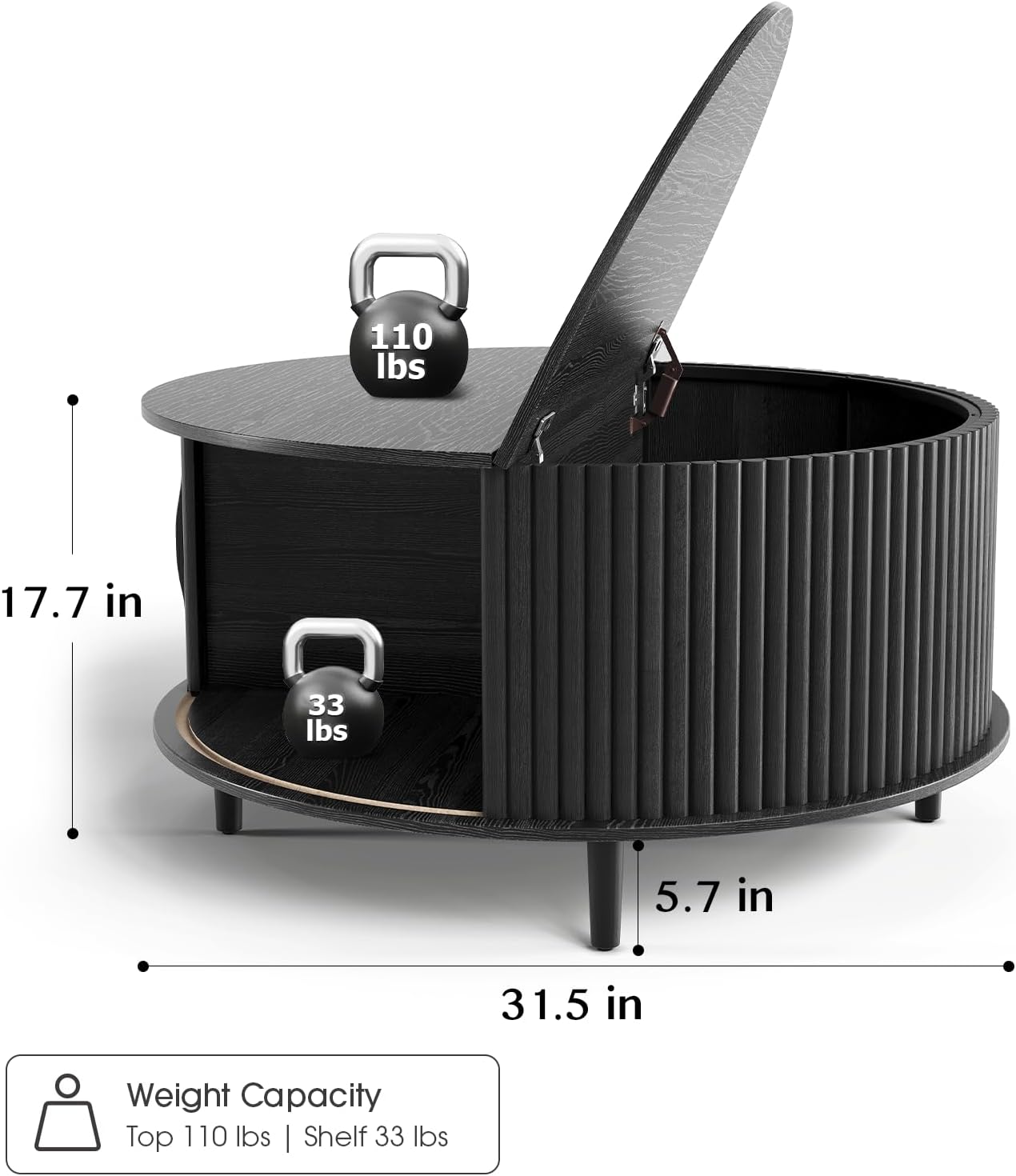 Round Coffee Table with Storage,Mid Century Modern Dining Table with Sliding Cabinet Door for Living Room,Home Small Space,31.5" Small Center Table,Black