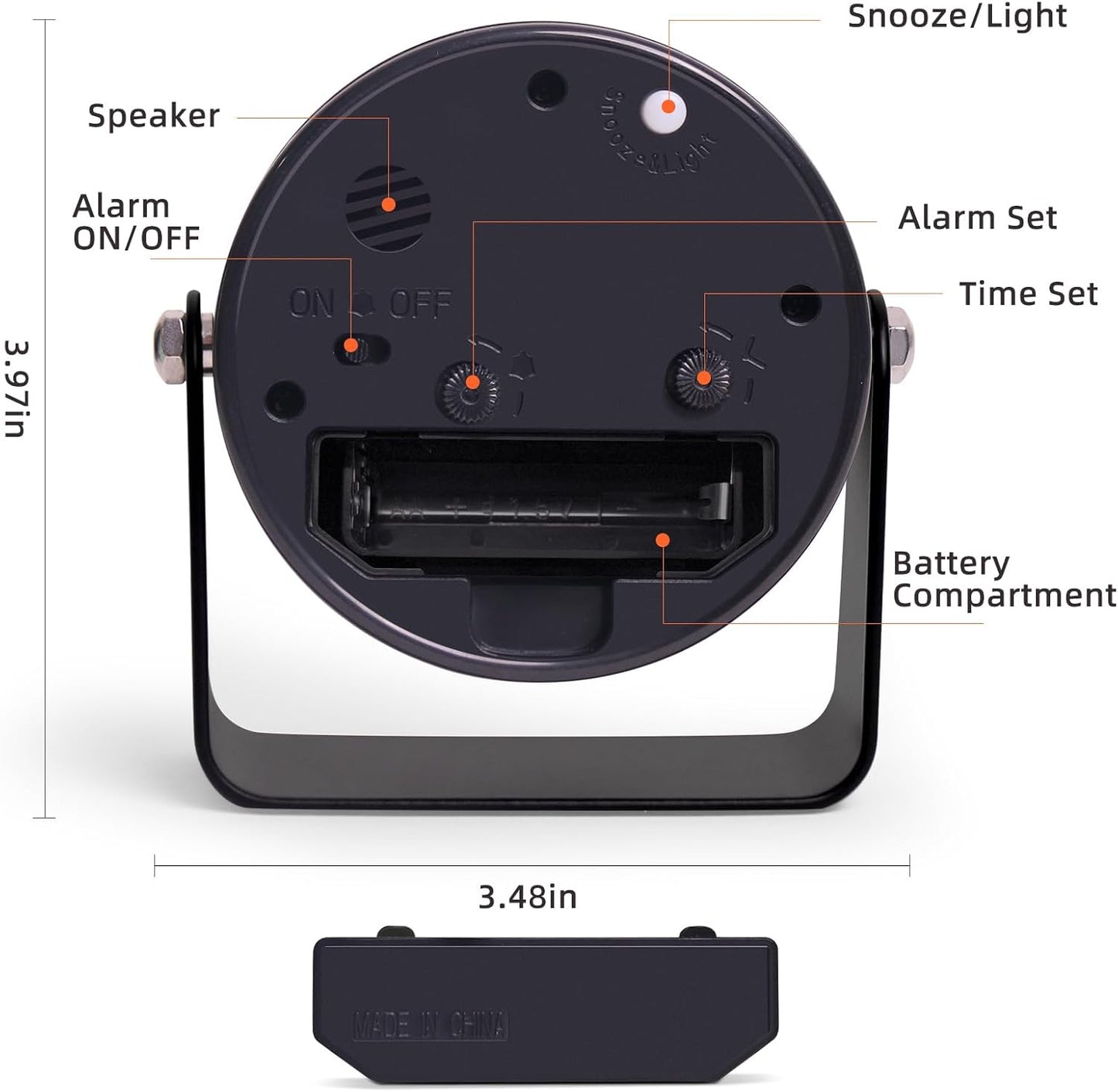 Analog Alarm Clock, Silent Non-Ticking Quartz Movement, Battery-Operated with Snooze & On-Demand Light, Easy to Set Gentle Wake Bedside Desk Clock, Ideal for Home, Travel, Office (Black)