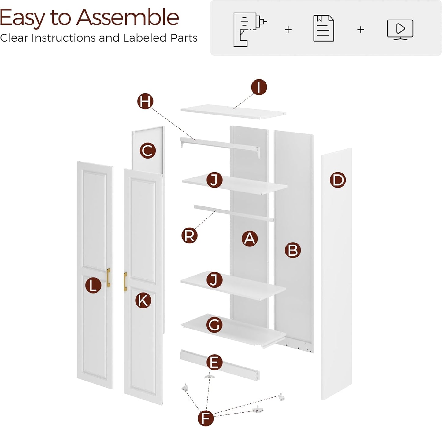 71" Metal Armoire Wardrobe Closet with 2 Doors, Tall Wardrobe Cabinet with Hanging Rod and Adjustable Shelves, White Clothing Storage Cabinets for Bedroom, Laundry Room, Home Office