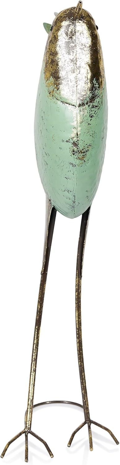 Alpine Corporation MCC704 Chin-Up Metal Bird Outdoor Décor Statue, Whimsical Animal Décor for Patio & Garden, 20" H, Green