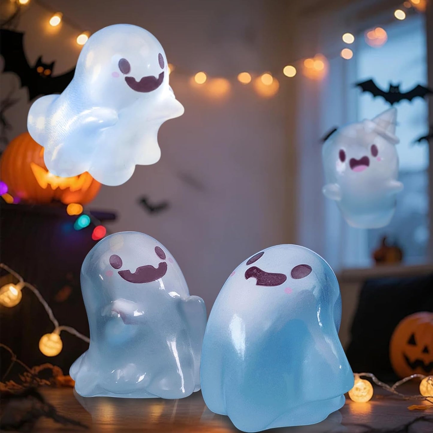32 Sets Halloween Mini Ghost Figures with Box, Glow in The Dark Mini Resin Ghosts, Luminous Ghost Miniature Resin Figurines for Halloween Party Favors (1PCS F)