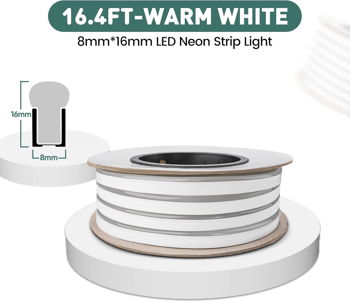 GZBtech Flexible LED Neon Rope Lights 16.4FT,AC 110-120V Waterproof Strip Light, 120LEDs/M Cuttable Connectable Neon Lighting for Indoor Outdoor Home Decor/Commercial Building Use-Warm White 5M