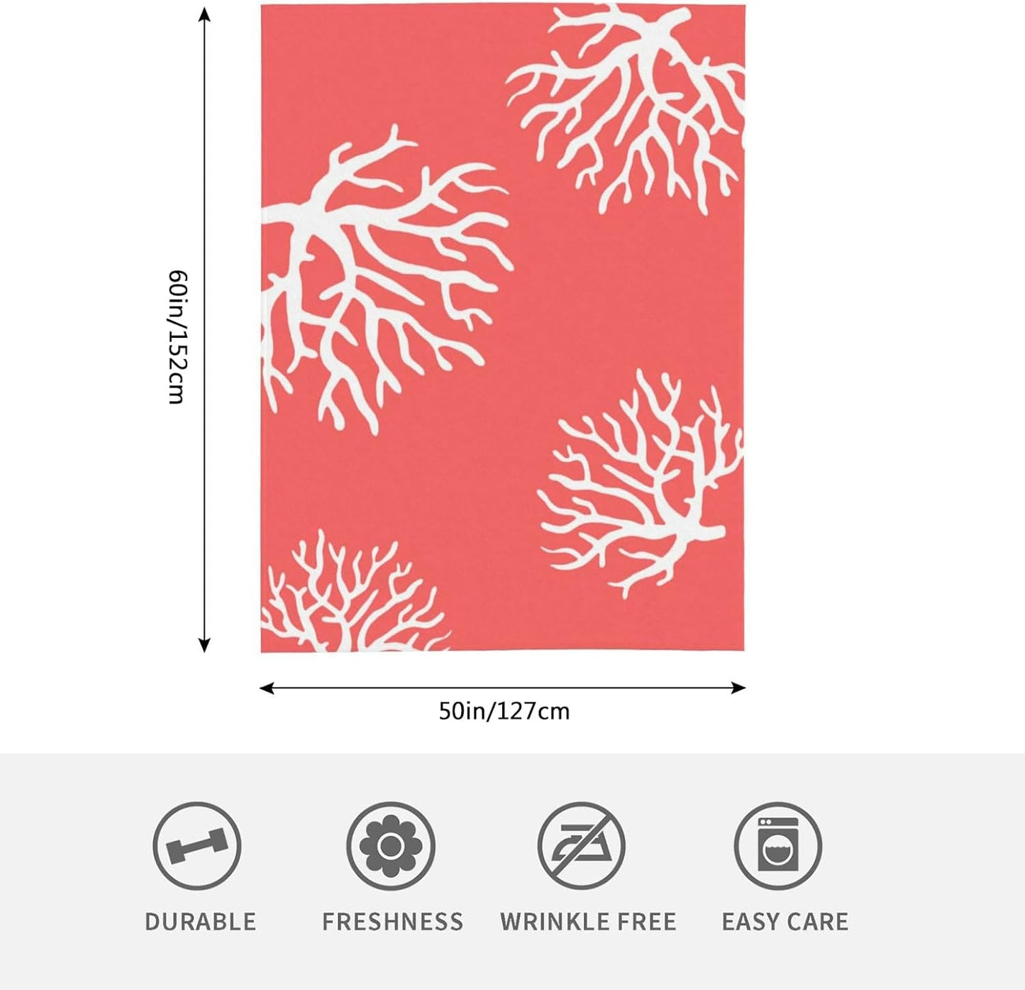 HGOD DESIGNS Beach Coral Fleece Throw Blanket Soft Cozy Coral Fuzzy Blanket Caring for Women & Adults Ocean Coral Pink Branch Reef Nature Red White Plush Microfiber Blanket 50"x60"