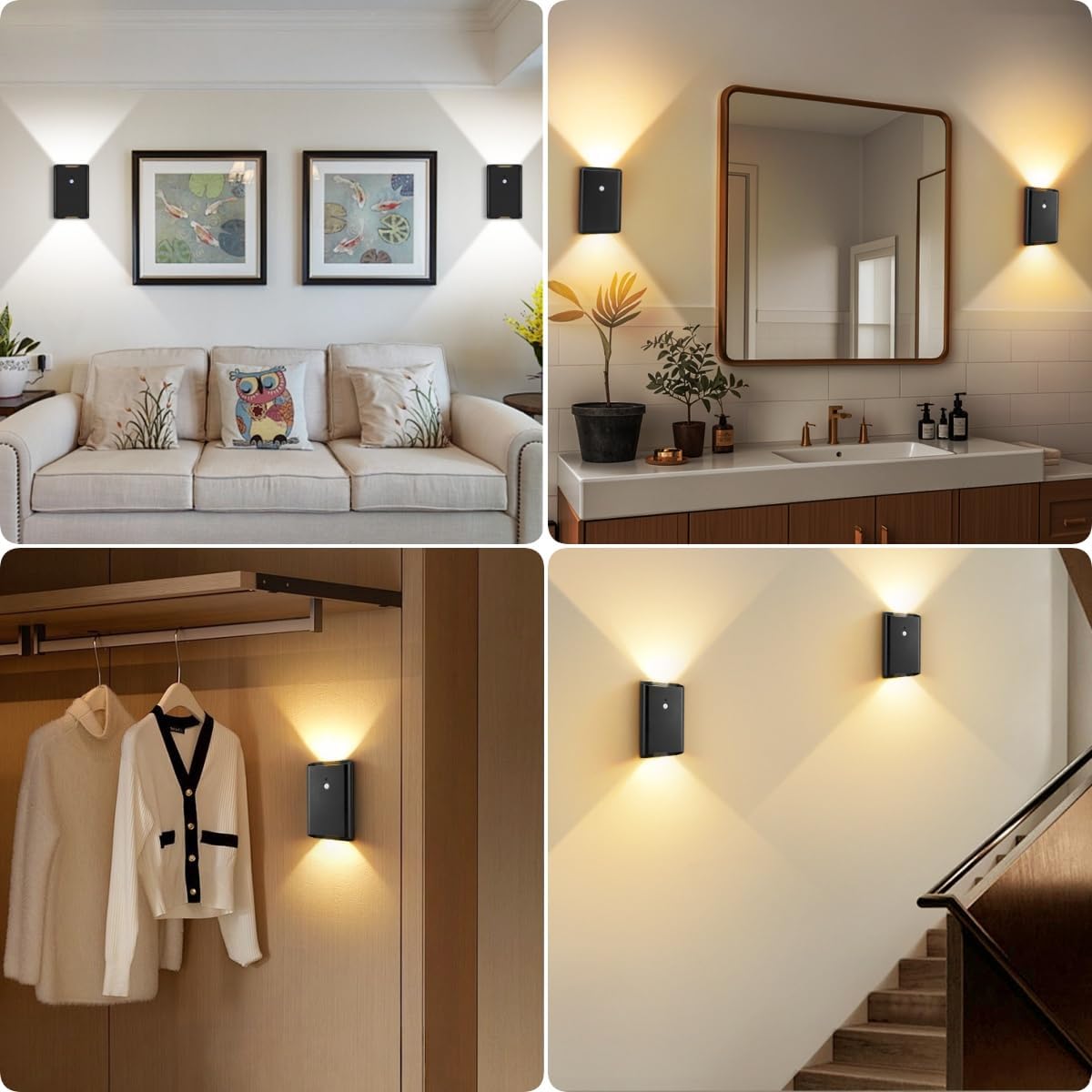 Battery-Operated Motion Sensor Wall Light: 5000mAh Rechargeable Wall Sconce Set of 2 Motion Sensored Closet Light Magnetic Stair Lights Indoor Wireless Wall Sconces Night Light for Bedroom Hallway