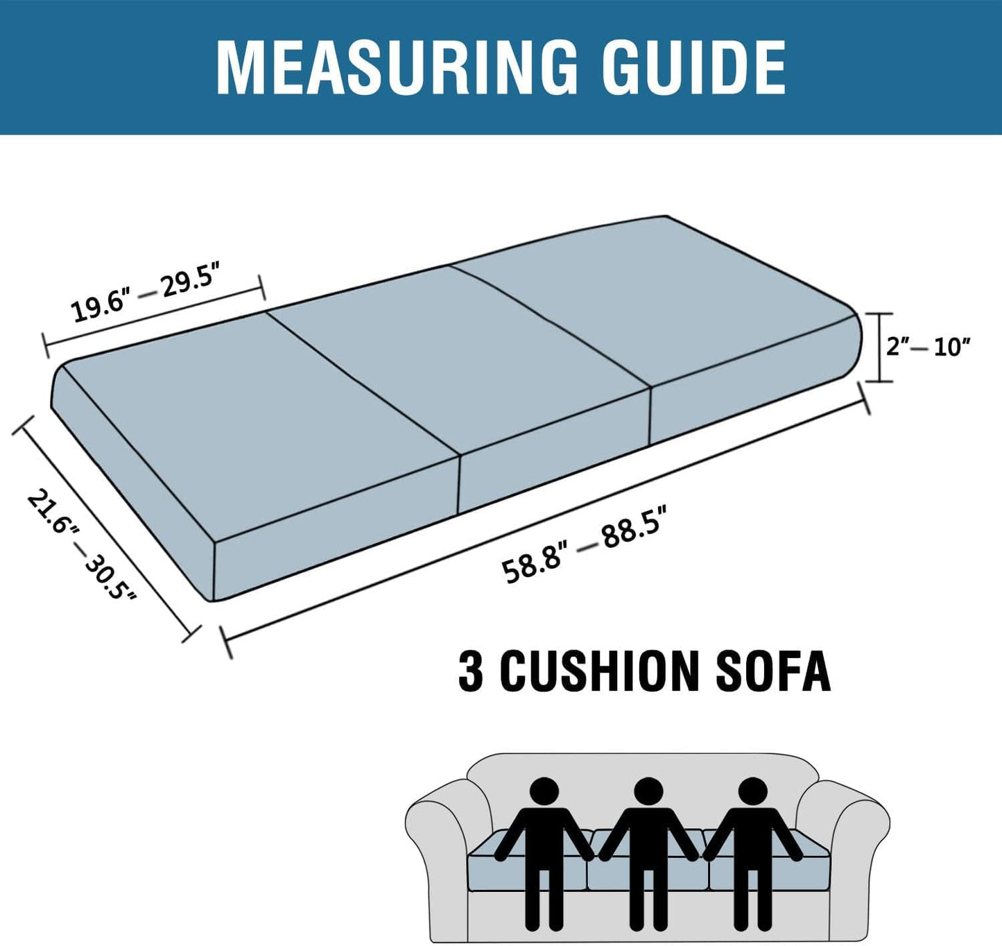 H.VERSAILTEX Super Stretch Individual Seat Sofa Covers Couch cushion covers Slipcover Sets Thick Jacquard Textured Twill Fabric (3 Piece Sofa cushion covers, Deep Teal)