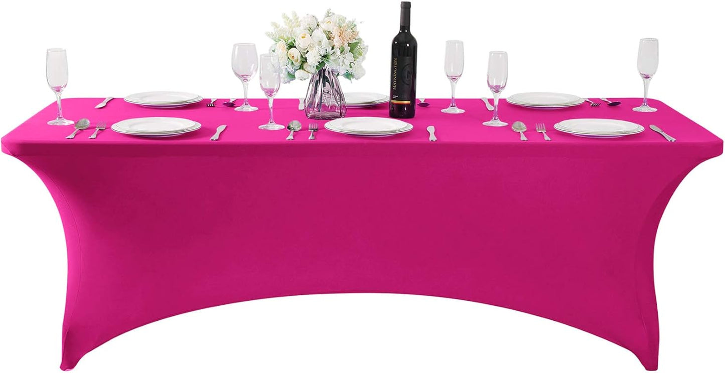 2Pack Spandex Table Cover for 8FT or 4ft or 6ft Table Universal Fitted Stretch Tablecloth for Party, Banquet, Wedding and Events-Fuchsia