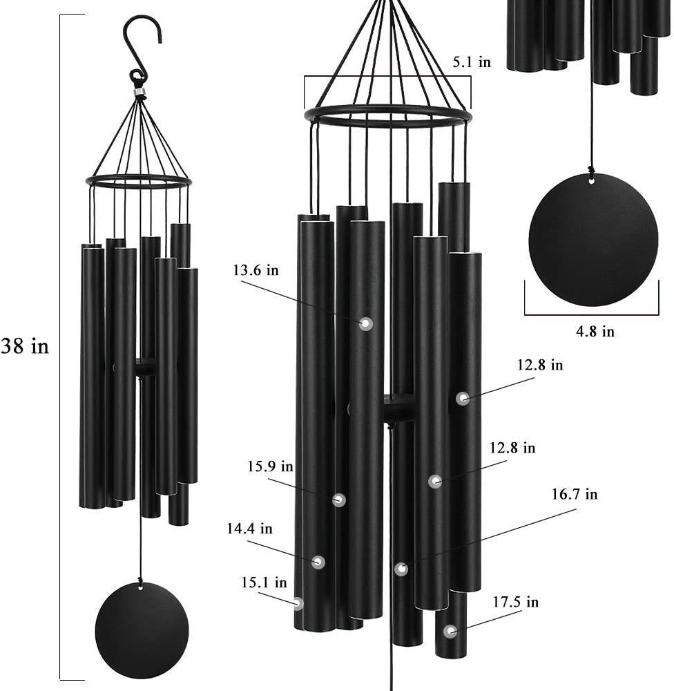 ASTARIN Large Wind Chimes for Outside(38 inch), Sympathy Wind Chimes Outdoor Clearance with 8 Aluminum Tuned Black Tubes, Memorial Wind Chimes Gift Decoration for Home, Garden,Patio,Backyard.