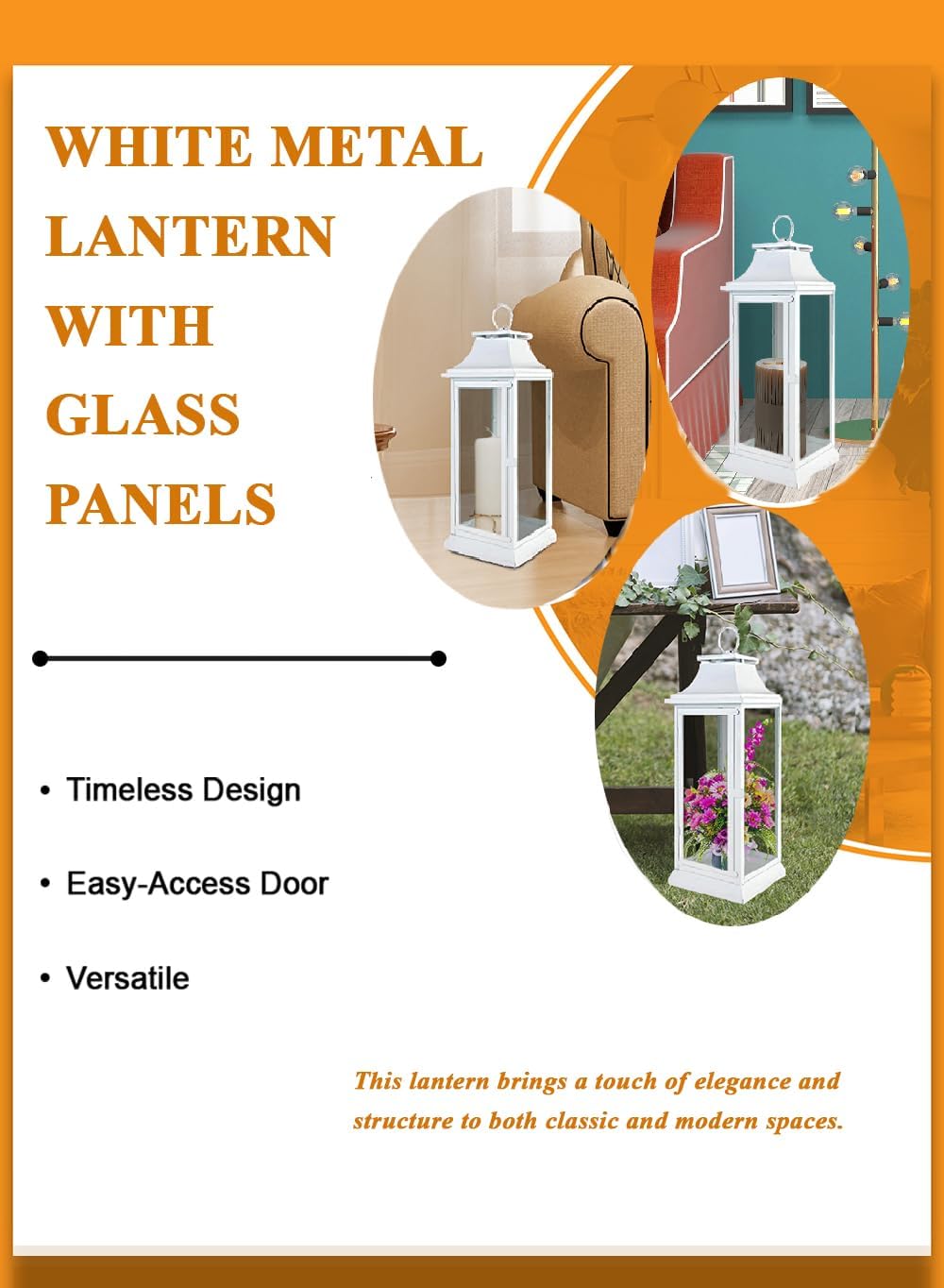 Serene Spaces Living Hurricane Lanterns with Clear Glass Panels, Perfect for Home Decor, Parties & Events, Table Top Or Hanging Lantern for Indoor & Outdoor (Medium - White)