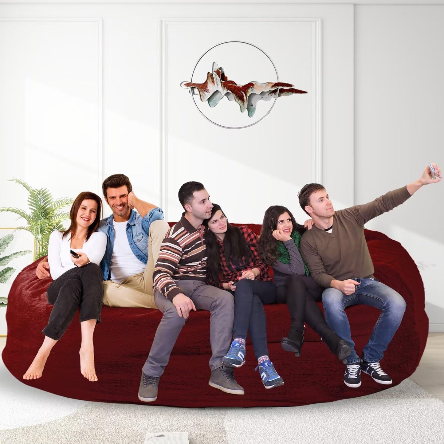 Bean Bag Chair for Adults 8FT,Soft Removable Cover for Teens/Girls Bedroom,Fluffy Giant Round Floor Beanbag Lounger Chairs (No Filler,Claret)