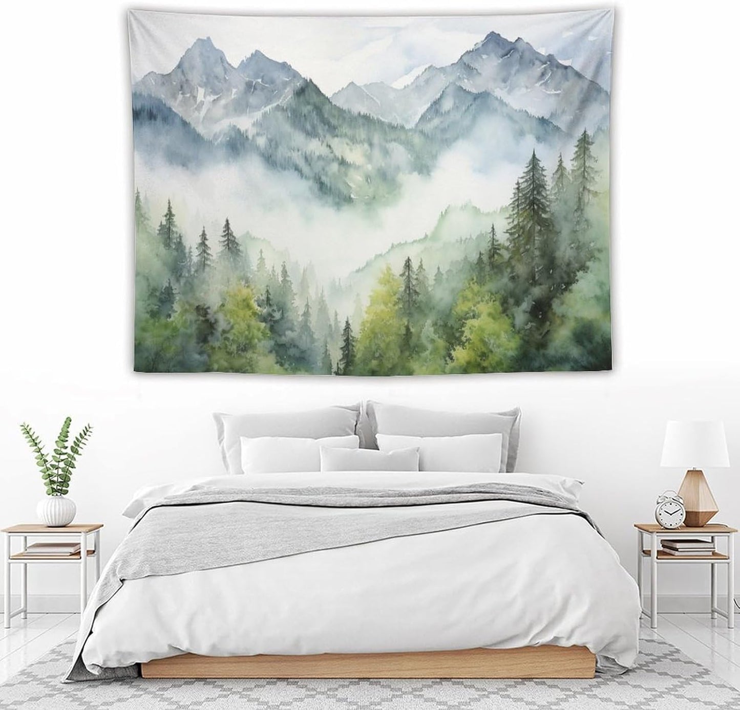 HZOHNAGO Mountain Tapestry Misty Green Forest Mountain Pattern Printed Wall Tapestry Wall Hanging for Bedroom Living Room Dorm 80" W x 60" H