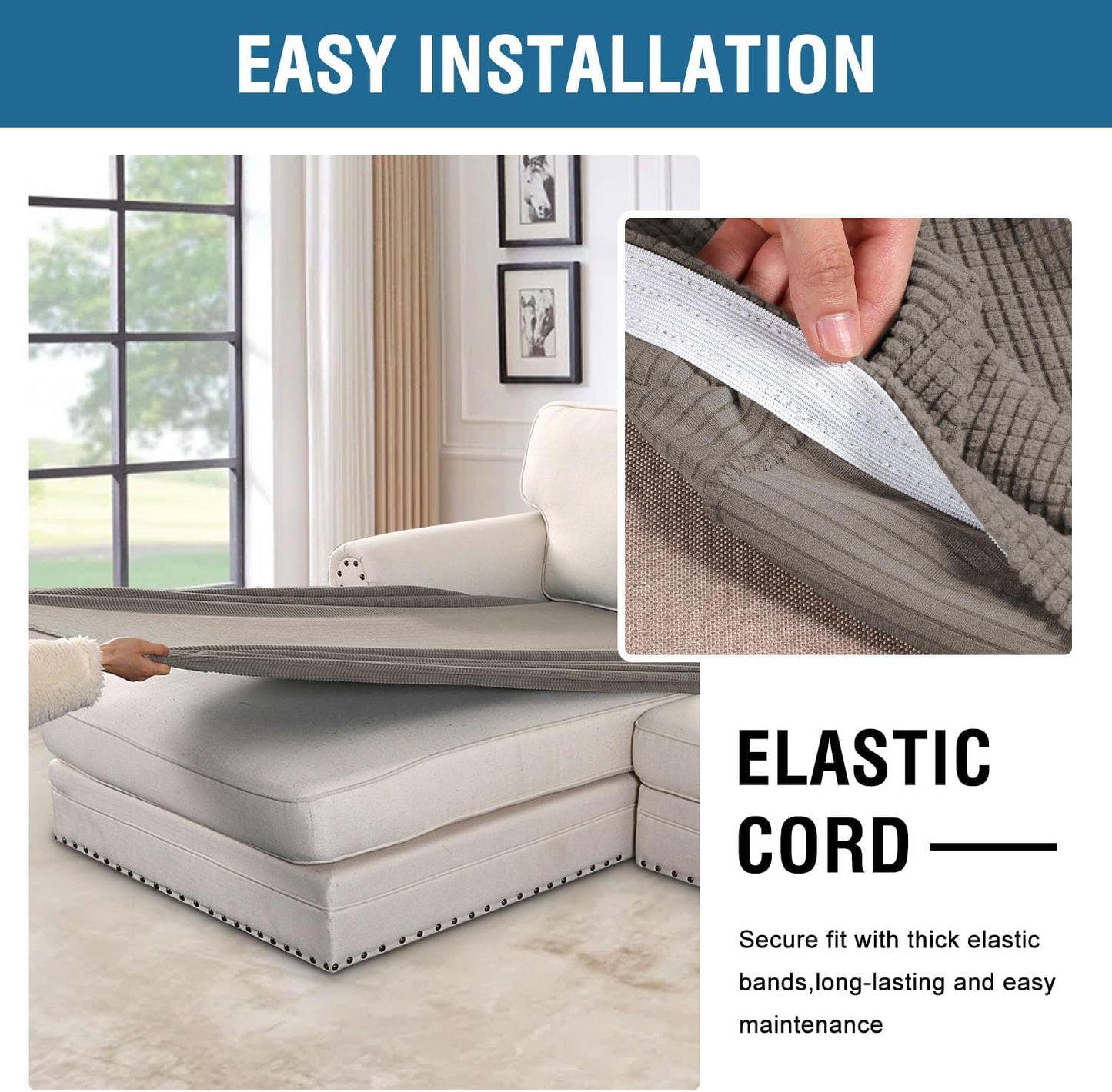 H.VERSAILTEX Super Stretch Individual Chaise Cover Sectional Couch Covers for L Shaped Sofa Both Left/Right Featuring Thick Jacquard Textured Twill Fabric (1 Piece Chaise Cover Large, Taupe)