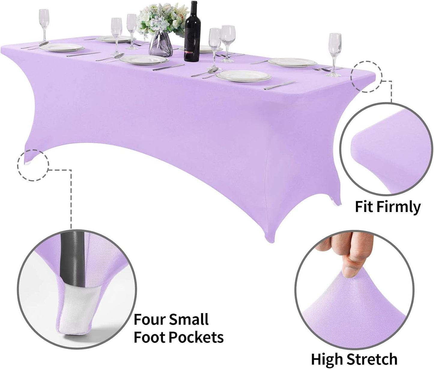 2Pack Spandex Table Cover for 8FT or 4ft or 6ft Table Universal Fitted Stretch Tablecloth for Party, Banquet, Wedding and Events-Lavender